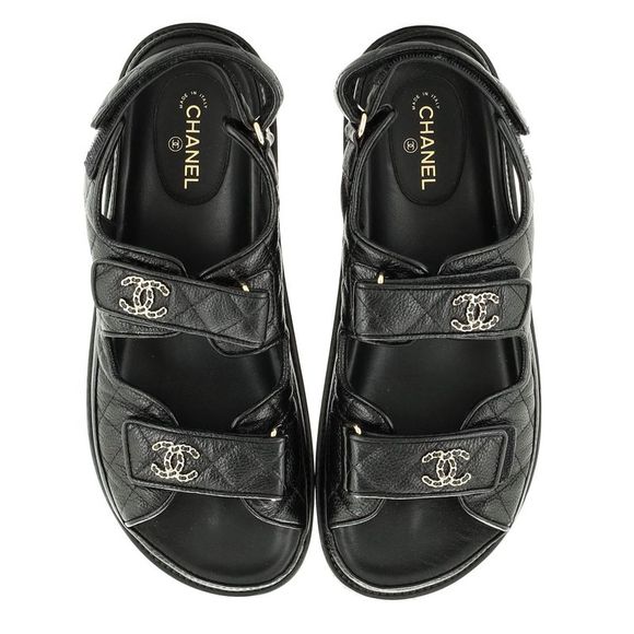 Chanel Women's Velcro Dad Sandals Quilted Leather Black - Picture 2 of 4